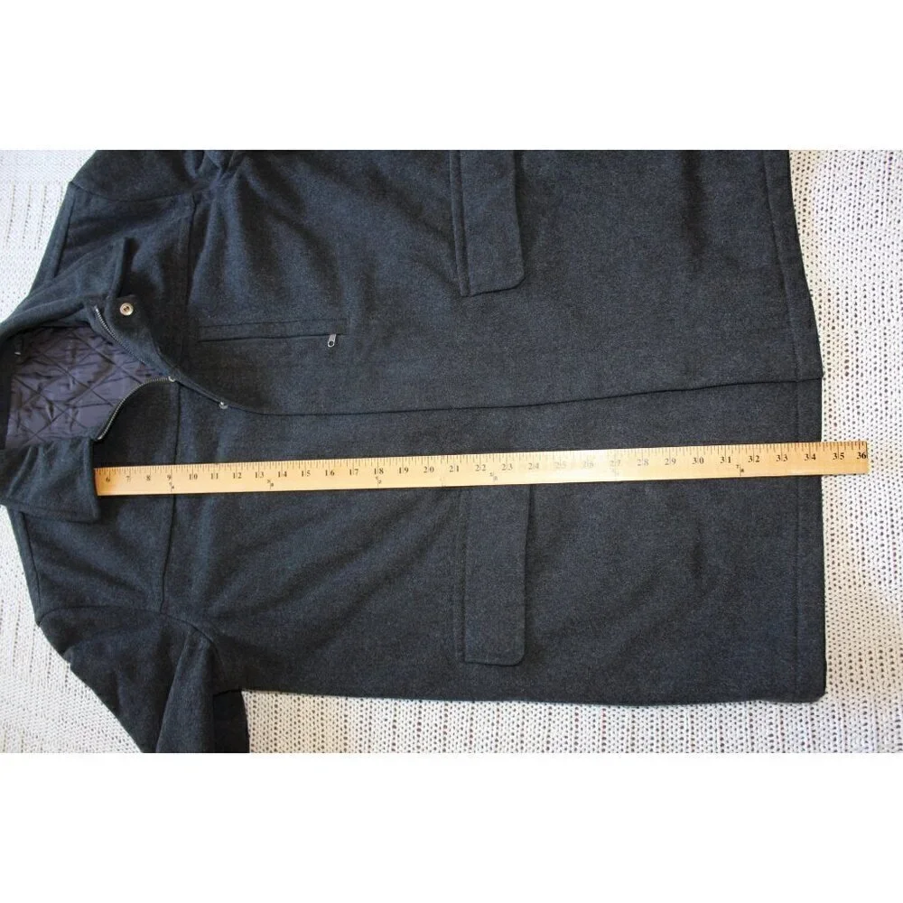 J. Crew Wool Blend Men Black Jacket Size Large Zip up front Pea Coat Pockets